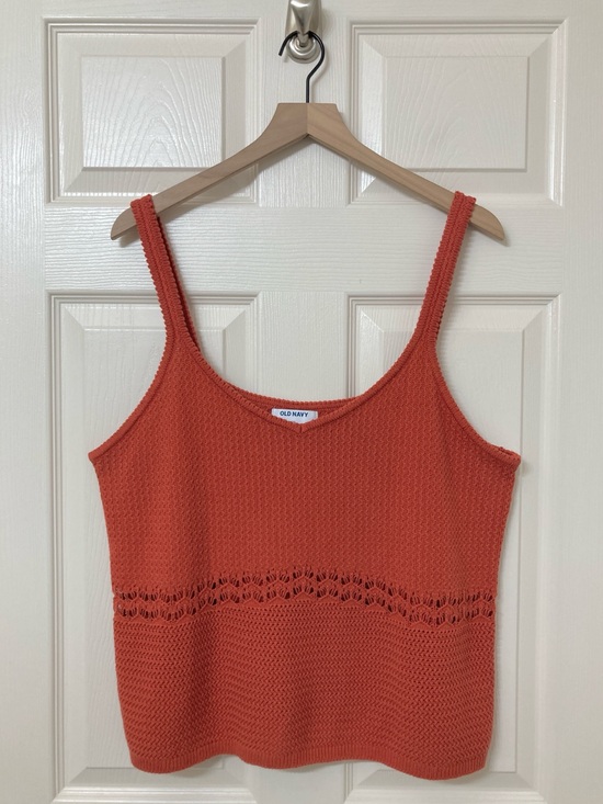 Old Navy Tops - Old Navy Orange Crochet Knit Sleeveless Crafted Tank Top XXL Boho Earth Tone